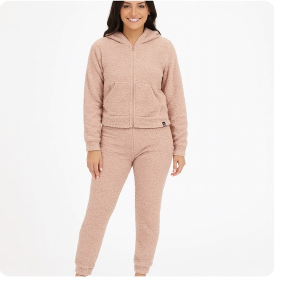 TRUE RELIGION Fuzzy Pink Khaki Hoodie Teddybear Jogger Set Size Small - Picture 1 of 10